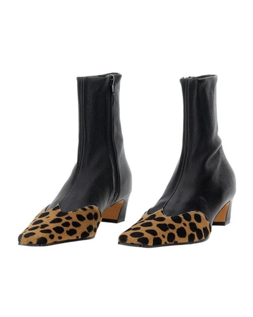 Khaite Black 40Mm Nevada Hyena-Print Square Toe Boots