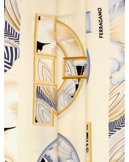 Ferragamo White Printed Silk Scarf
