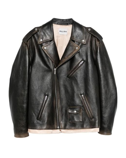 Miu Miu Black Nappa Leather Biker Jacket
