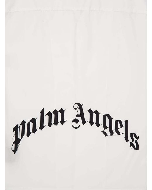 Palm Angels White Curved Logo Printed Crewneck Shirt for men