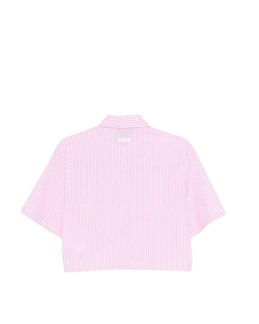 MSGM Pink Striped Cropped Shirt
