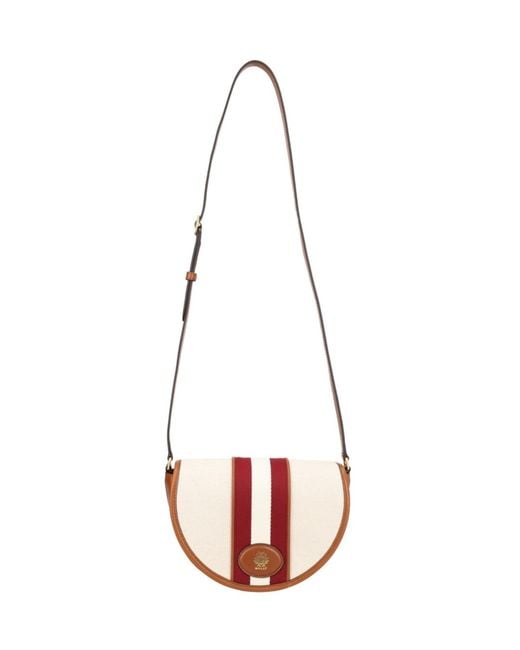 Bally White Striped Flap Shoulder Bag