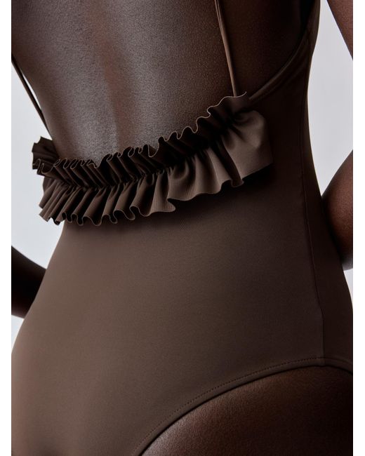 Jacquemus Brown Ruffled Swimsuit