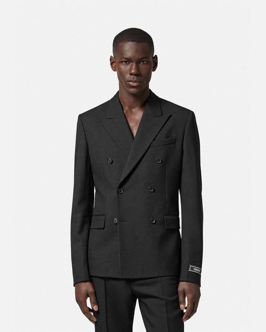 Versace Black Double-Breasted Tailored Blazer for men