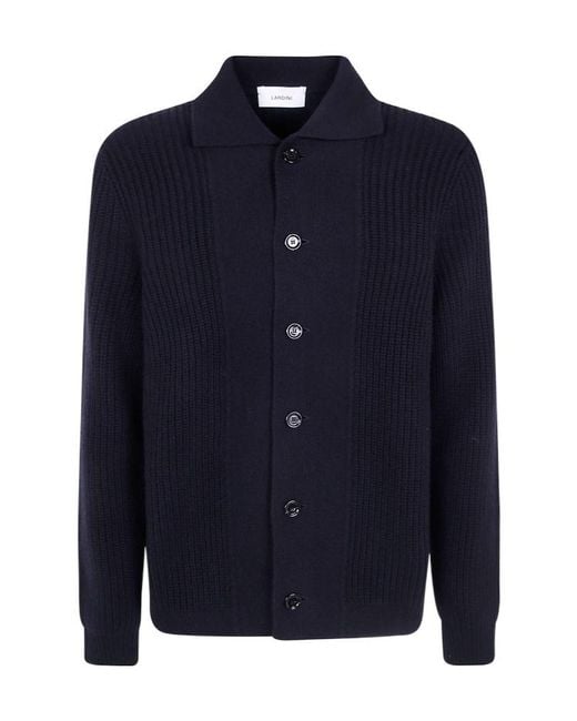 Lardini Blue Button-Up Knitted Cardigan for men