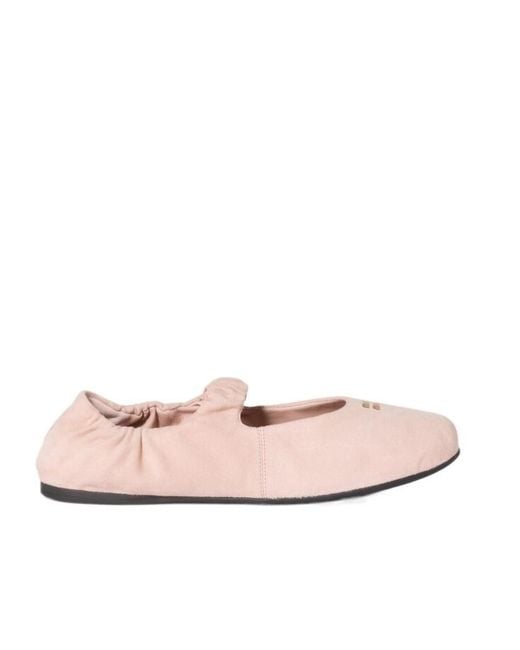 Miu Miu Pink Logo-Detailed Ballet Flats