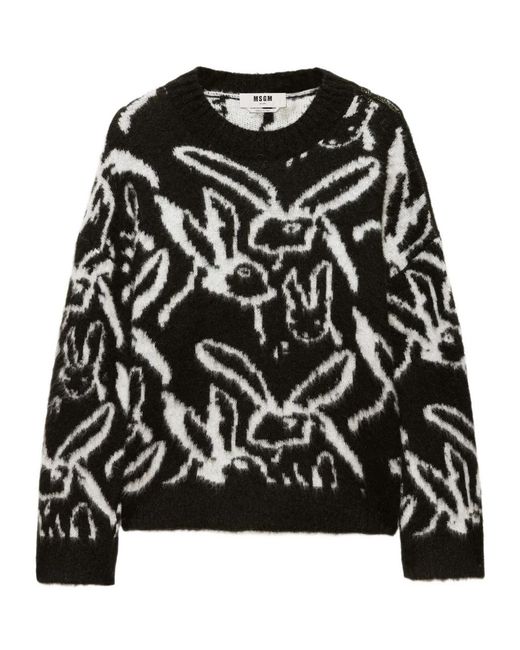 MSGM Black Rabbit-Print Sweatshirt