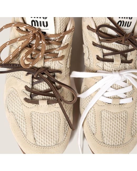 Miu Miu Natural New Balance X 530 Sl Suede And Mesh Sneakers