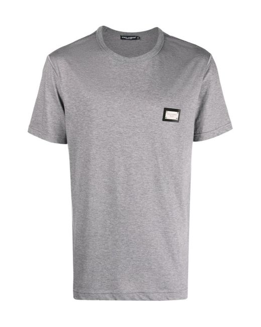 Dolce & Gabbana Gray Branded-Tag Crewneck T-Shirt for men