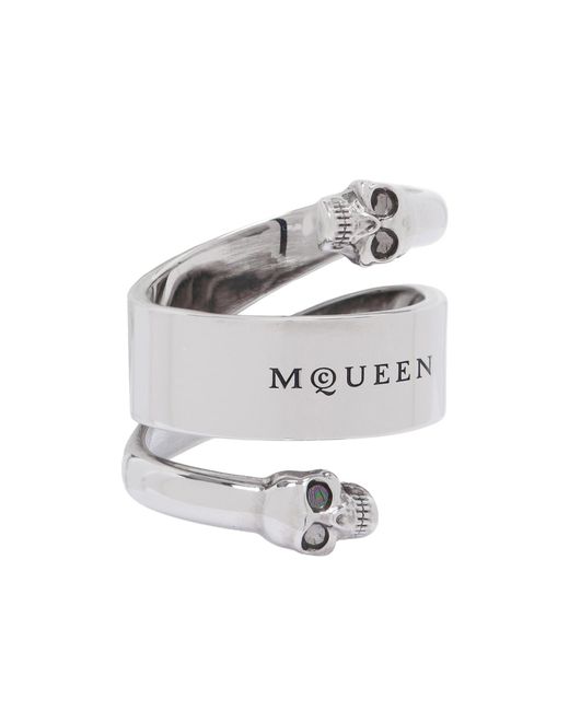 McQueen White Twin Skull Ring for men