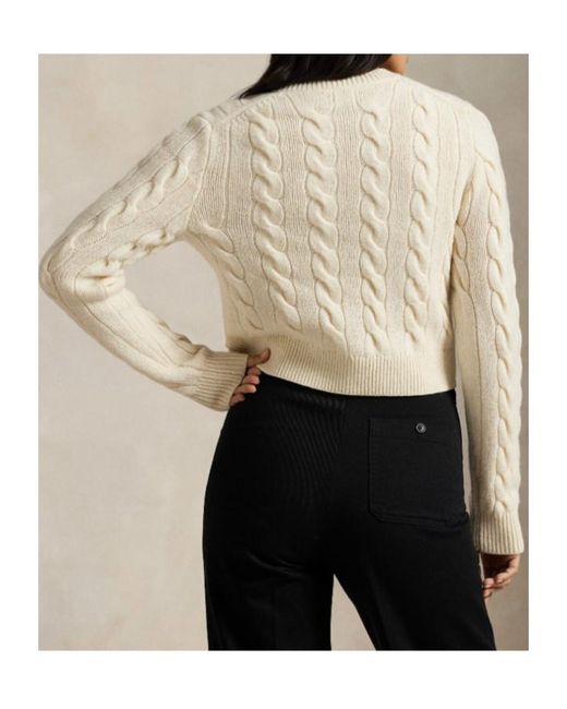 Polo Ralph Lauren Natural Cable-Knit Crewneck Buttoned Cardigan