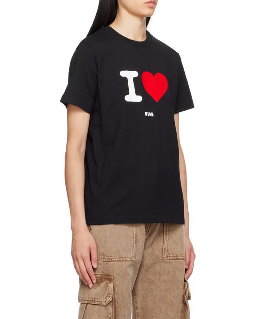 MSGM Black Logo-Flocked Crewneck T-Shirt