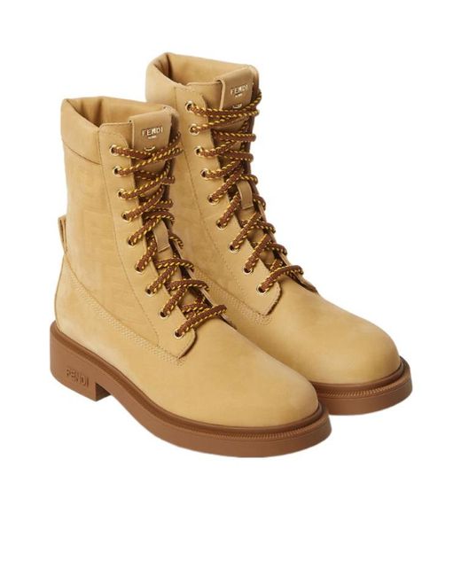 Fendi Brown Water-Resistant Nubuck Boots With Finish And Rubber Sole