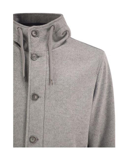 Herno Gray Wool-Effect Hooded Jacket for men