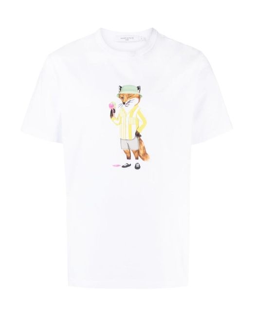 Maison Kitsuné White Logo-Print Cotton T-Shirt for men