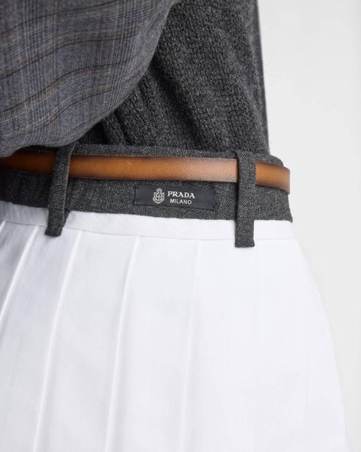 Prada White Pleated Poplin And Rush Stitch Skirt