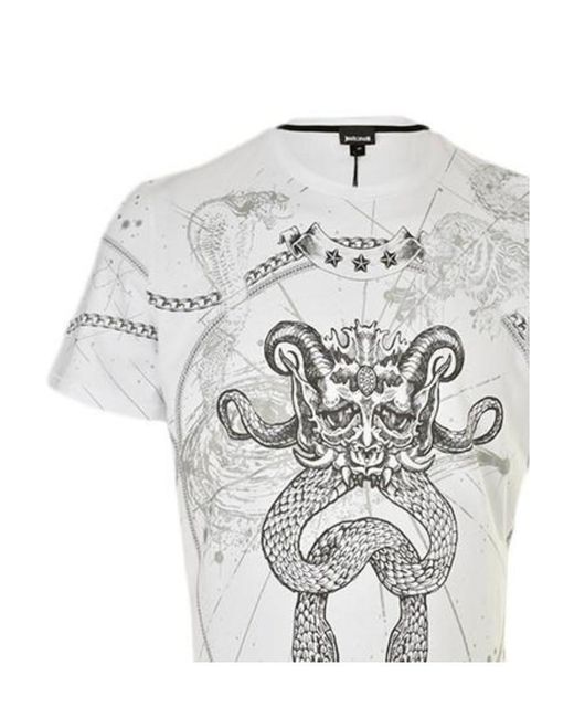 Just Cavalli White Printed Short-Sleeved T-Shirt for men
