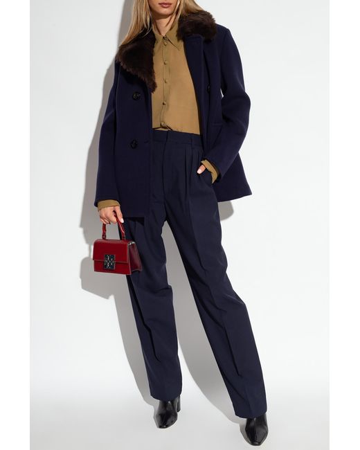 Tory Burch Blue Notched-Lapels Shearling Jacket