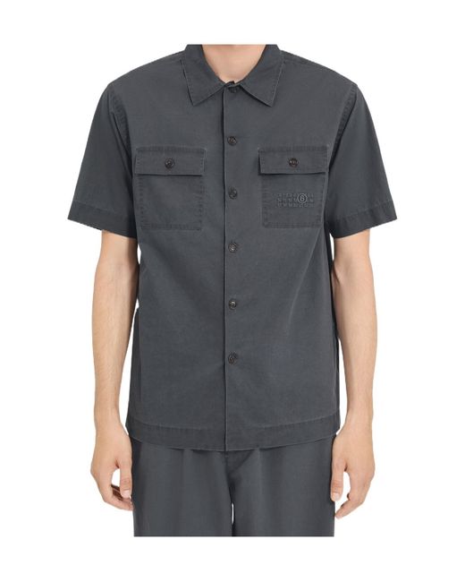 MM6 by Maison Margiela Gray Logo Embroidered Short Sleeved Shirt for men