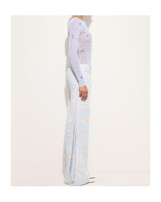 Emilio Pucci Blue Onda Print Tulle Top