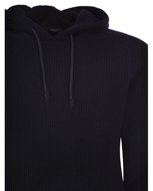 Tagliatore Blue Drawstring Knitted Hooded Jumper for men