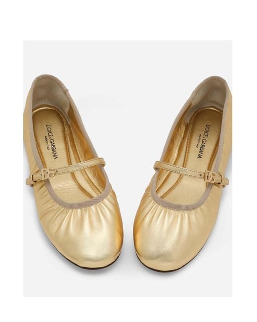Dolce & Gabbana Natural Dg Logo Plaque Ballet Flats