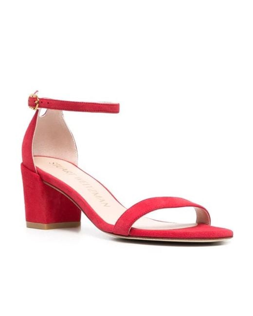 Stuart Weitzman Red One Word With Thick High-Heeled Sandals
