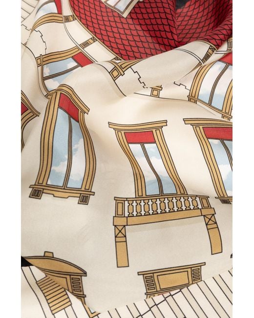 Moschino Red Architectural Printed Satin Scarf for men
