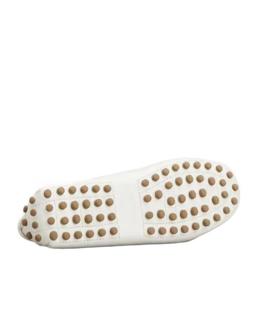 Tod's White Logo Engraved Perforated Loafers