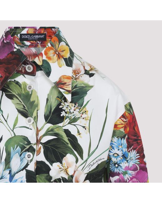 Dolce & Gabbana White Floral Printed Cropped Blouse