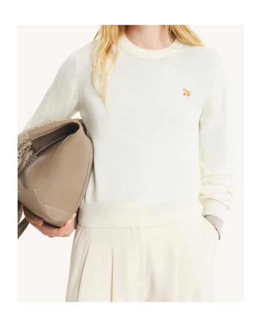 Maison Kitsuné White Maison Kitsuné Fox Embroidered Knitted Sweater