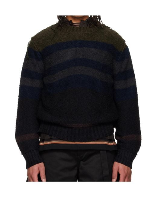 Sacai Black Striped Knit Pullover Sweater for men