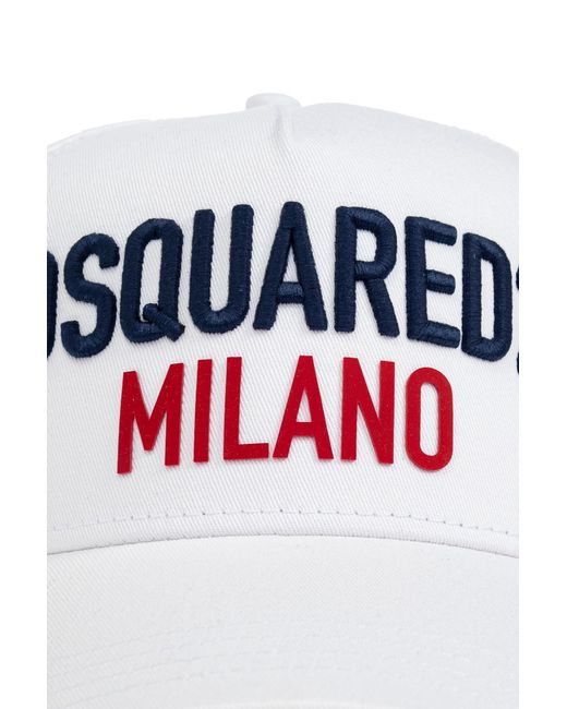 DSquared² White Logo Embroidered Baseball Cap for men