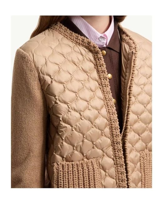 Moncler Natural Geometric-Quilted Padded Zip-Up Cardigan