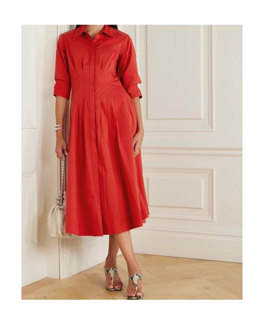 Jonathan Simkhai Red Jazz Pleated Cotton-Blend Poplin Midi Shirt Dress