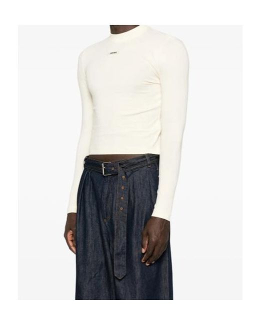 Jacquemus White Logo-Patch Long-Sleeve T-Shirt for men