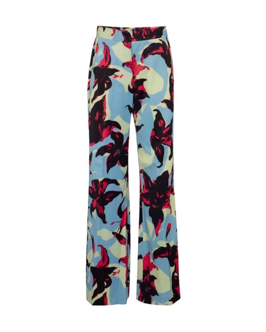 Dries Van Noten Blue Floral Wide-Leg Casual Pants