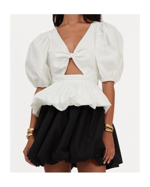 ROTATE BIRGER CHRISTENSEN White Puff Sleeve Peplum Top