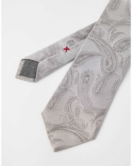Brunello Cucinelli White Paisley Printed Pointed Tip Tie for men
