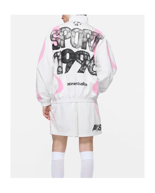 Acne White Technical Jacket With Logo for men