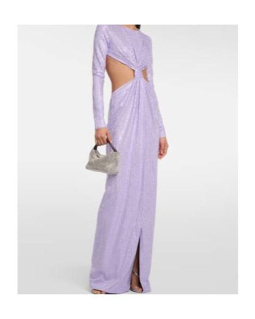 Area Purple Crystal-Embellished Cutout Jersey Gown