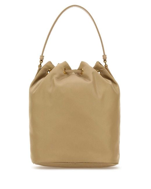 Prada Natural Re-Nylon Triangle-Logo Drawstring Bucket Bag