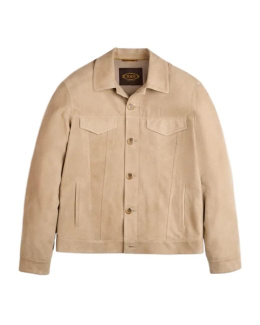 Tod's Natural Long-Sleeved Leather Jacket for men