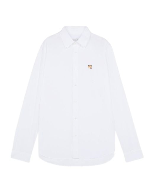 Maison Kitsuné White Maison Kitsuné Fox Head Embroidered Long-Sleeved Shirt for men