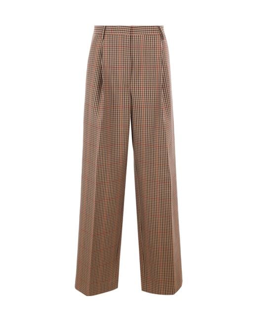 Dries Van Noten Brown Checked Pleated Trousers