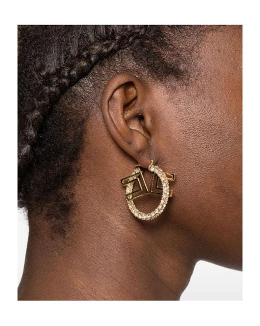 Elisabetta Franchi White Logo-Detail Embellished Earrings
