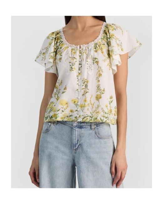 Alice + Olivia White Alice Olivia Odette Flutter Sleeved Top