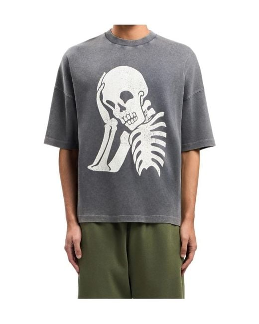Palm Angels Gray Skull-Print Washed T-Shirt for men