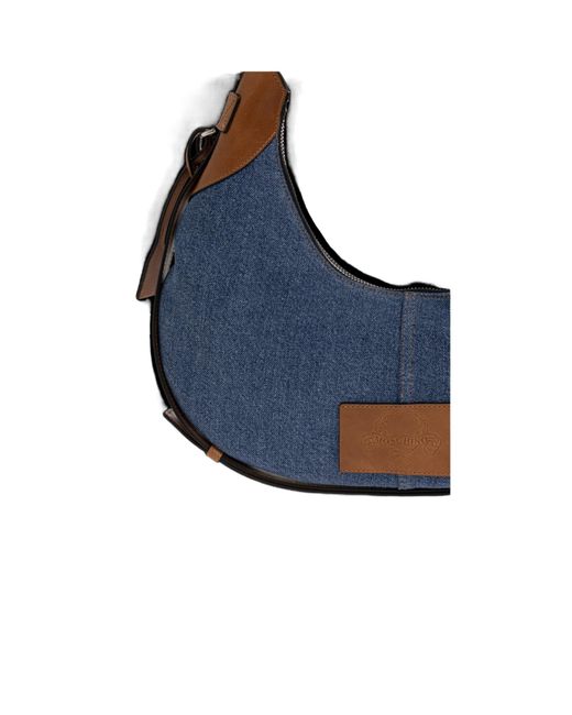 Moschino Blue Denim Leather-Trim Shoulder Bag