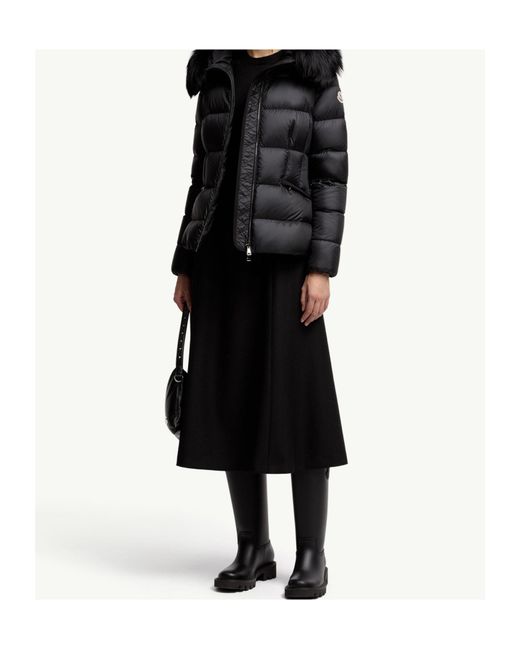 Moncler Black Boed Hooded Shearling-Trimmed Short Down Jacket